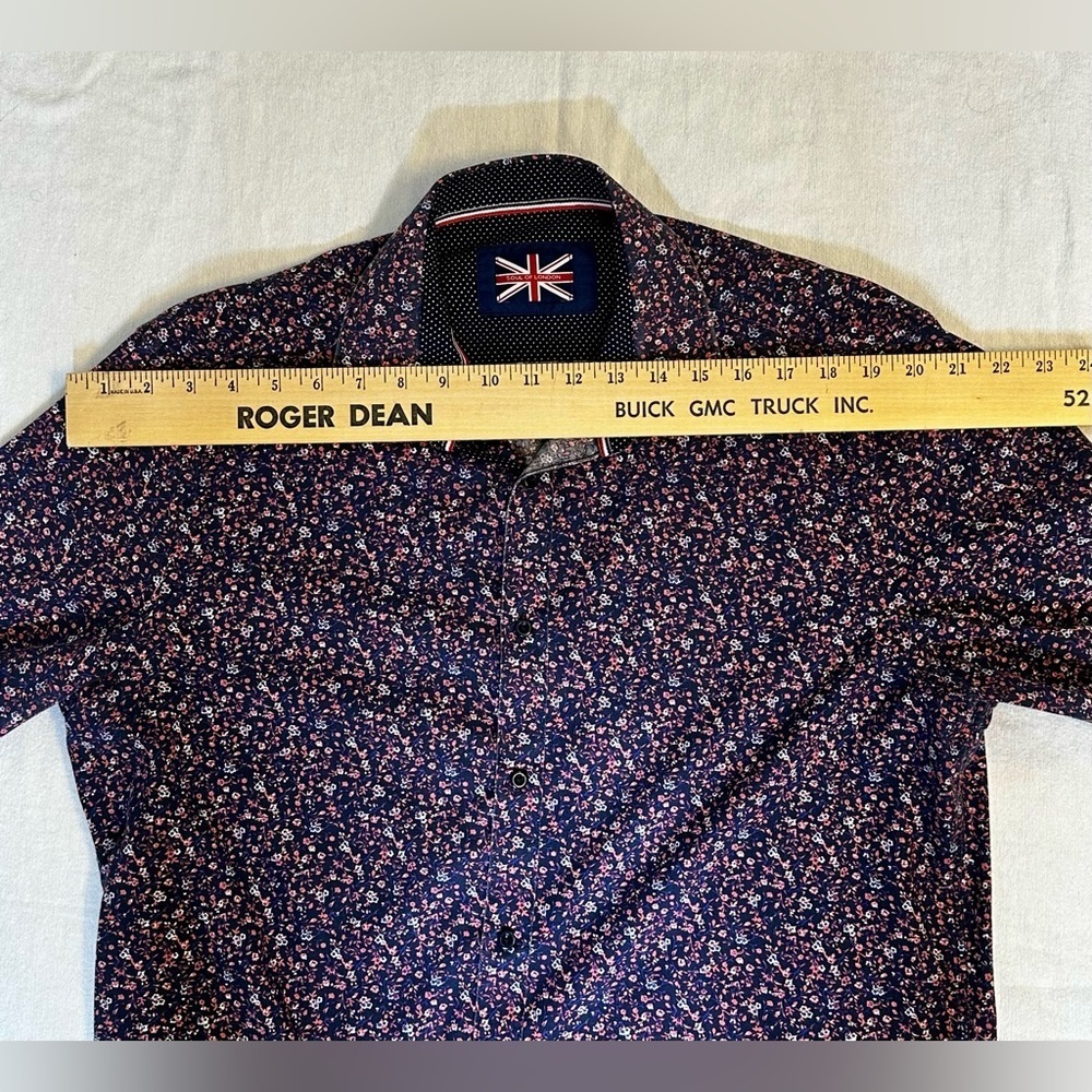 Soul of London Preppy Floral Shirt Navy 16.5 Modern Fit Button Up - Picture 9 of 10